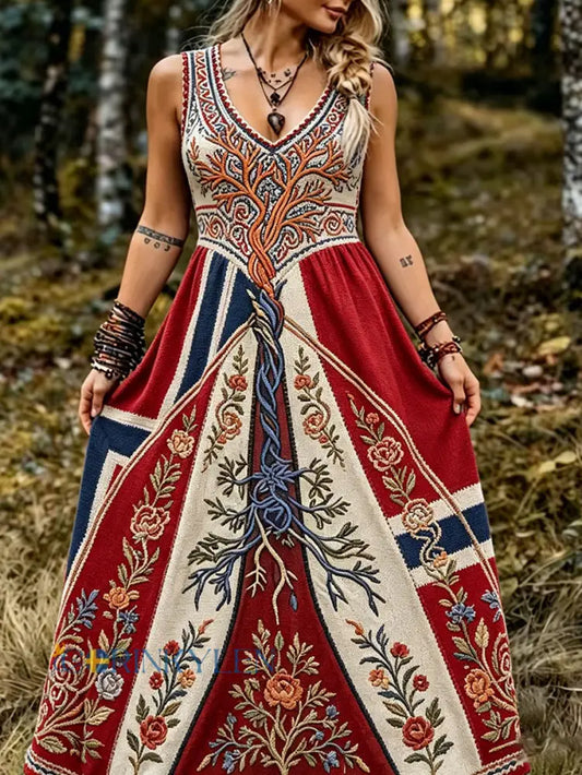 Damskjorta i skandinavisk stil med nordisk blommönstrad konsttryck - som bild / S