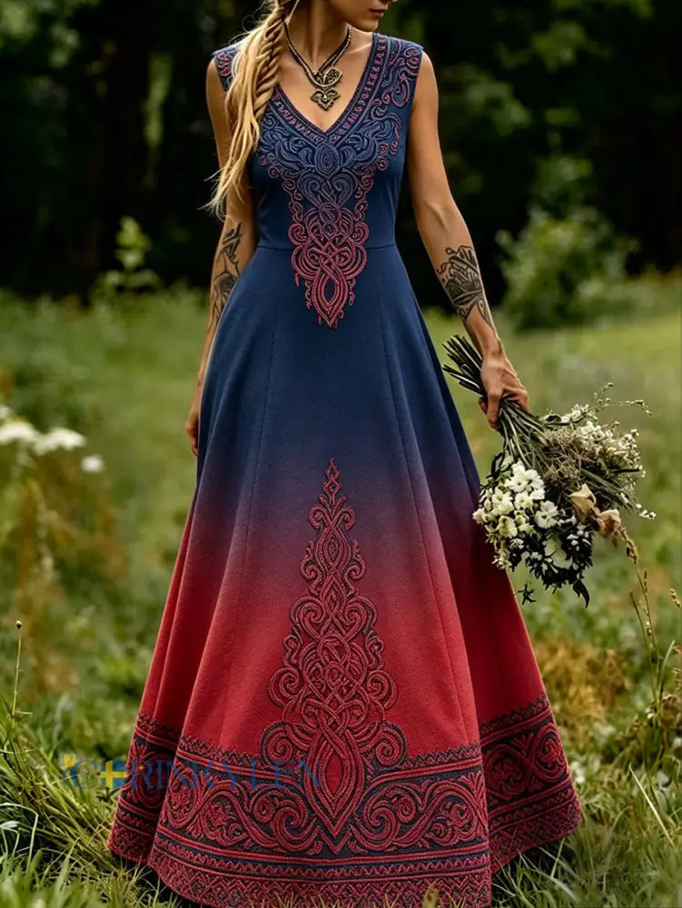 Damskjorta i skandinavisk stil med nordisk blommönstrad konsttryck - som bild / S