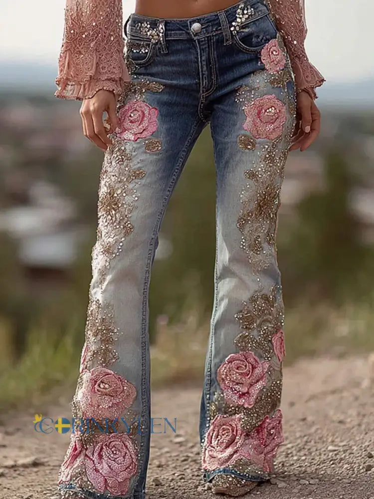 Damskoriga jeans med retrokonsttryck - A / S