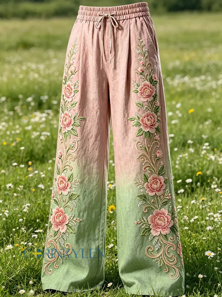 Damslipsbyxor med blommotiv och dragsko - runk / S