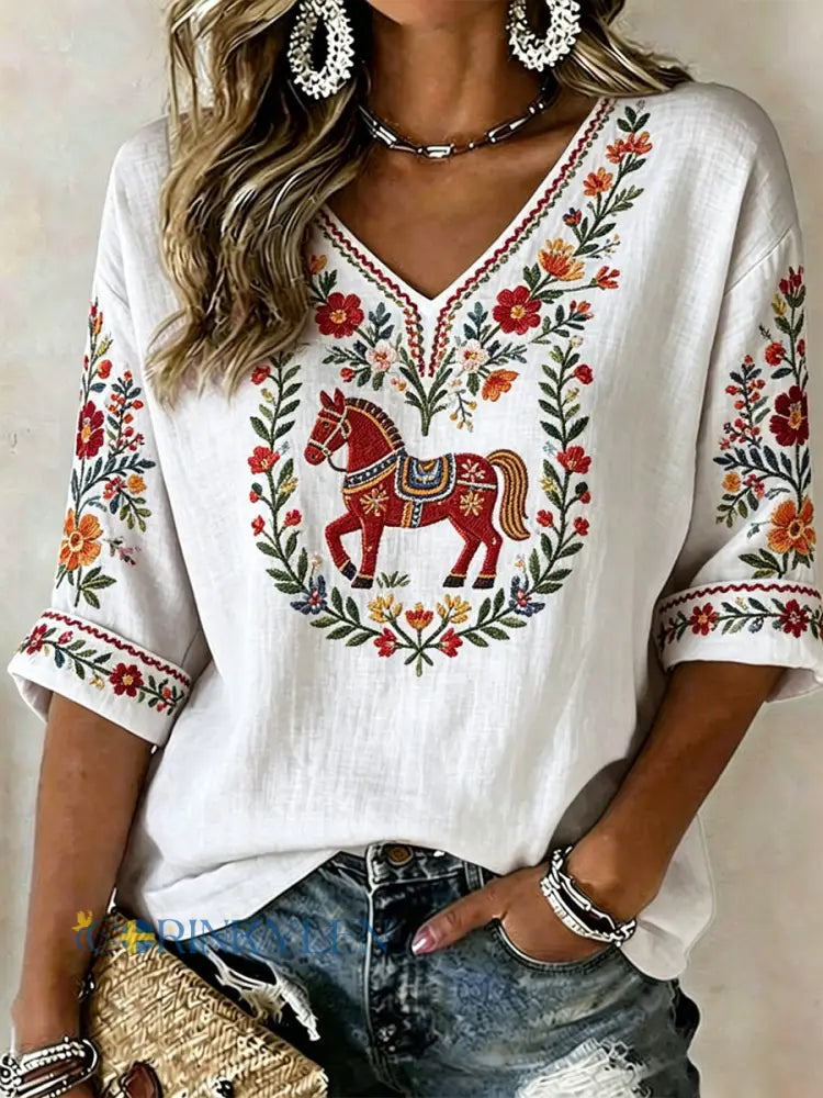 Damsommarblomsterprint avslappnad t-shirt - som bild / S