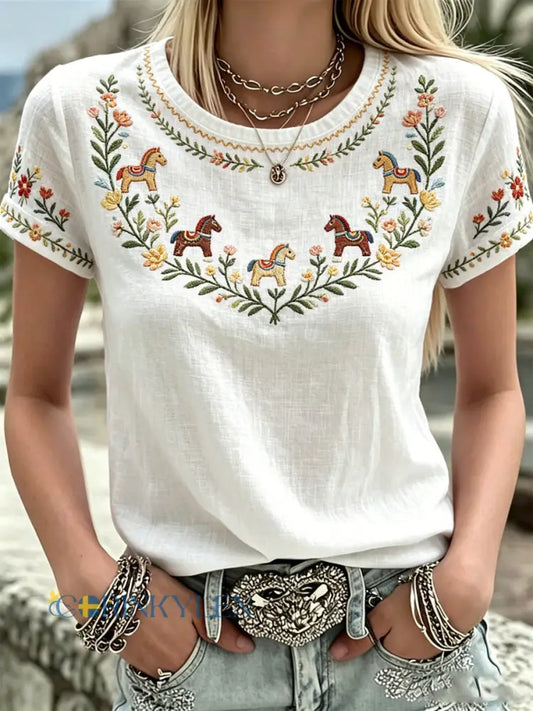 Damsommarblomsterprint avslappnad t-shirt - som bild / S