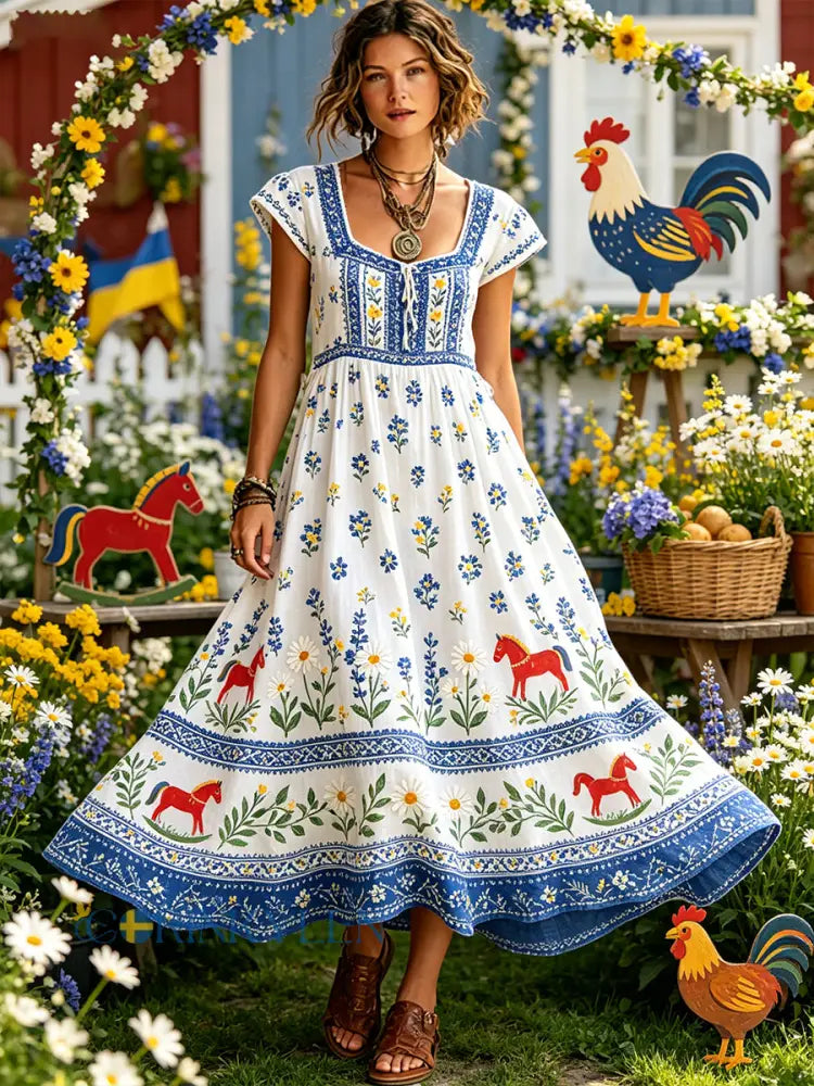 Damsommarklänning med blommönster i pastellstil - A / S
