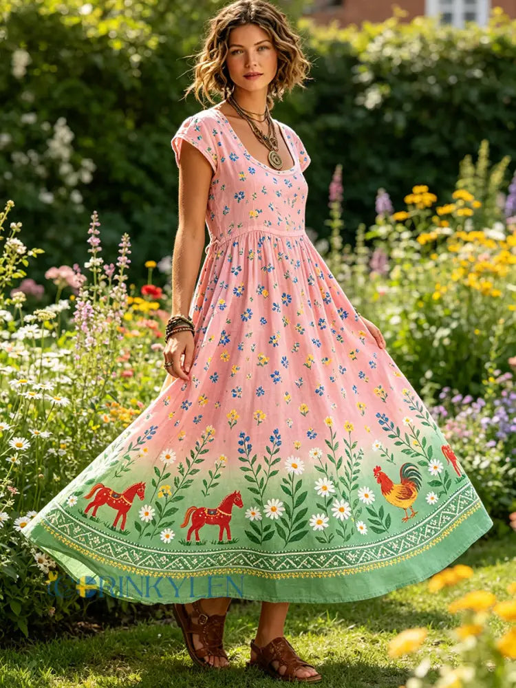 Damsommarklänning med blommönster i pastellstil - A / S