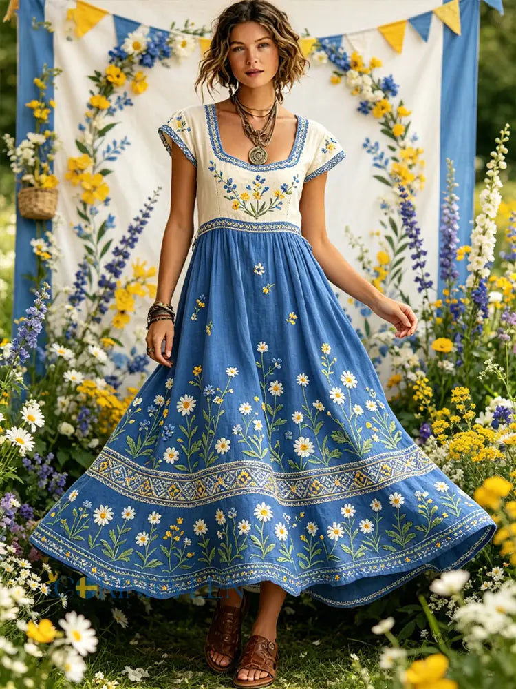 Damsommarlik klänning i lantlig stil med blommönster - A / S