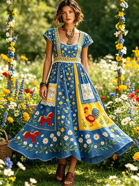 Damsommarlik klänning i lantlig stil med blommönster - A / S