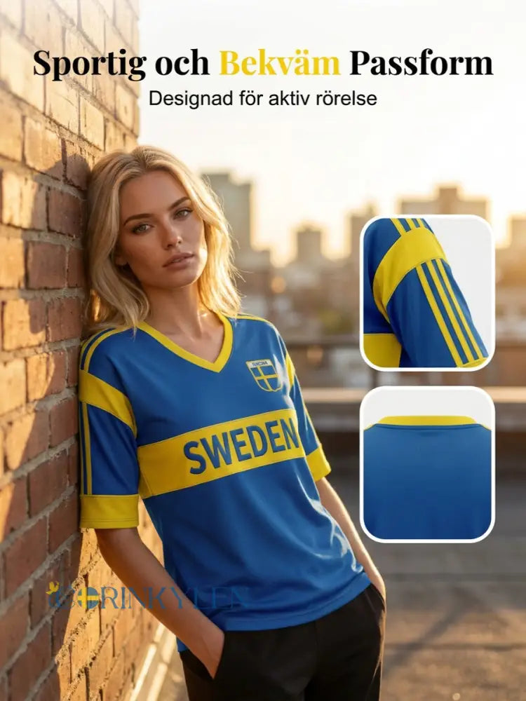 Damsvensk fotbollstryck avslappnad t-shirt