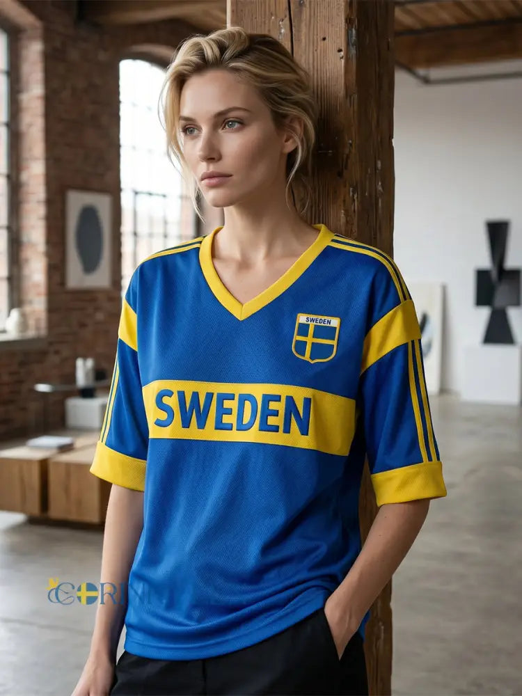 Damsvensk fotbollstryck avslappnad t-shirt