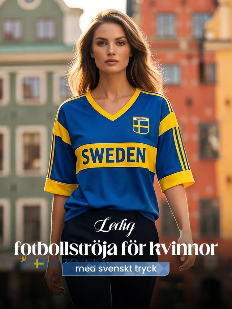 Damsvensk fotbollstryck avslappnad t-shirt