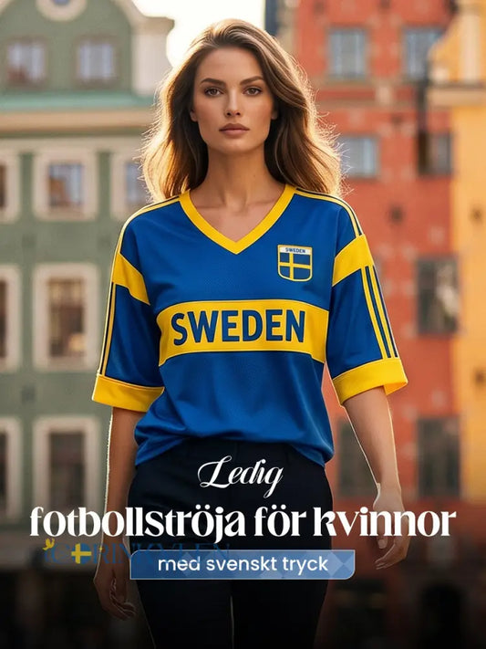 Damsvensk fotbollstryck avslappnad t-shirt