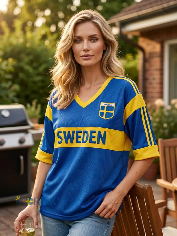 Damsvensk fotbollstryck avslappnad t-shirt