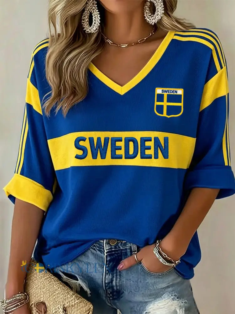 Damsvensk fotbollstryck avslappnad t-shirt - som bild / S