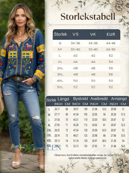 Damsvensk midsommarplagg med patchworkmönster och avslappnad stil i bomull-linne