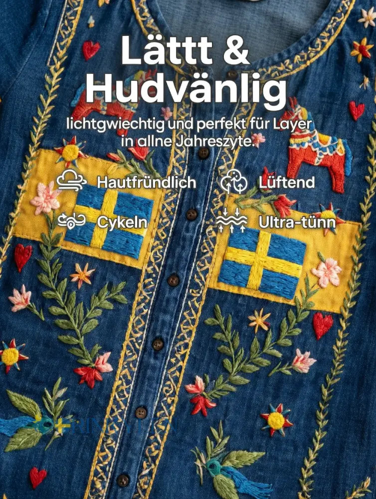 Damsvensk midsommarplagg med patchworkmönster och avslappnad stil i bomull-linne