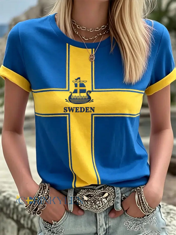 Damsvensk tryckt t-shirt - som bild / S