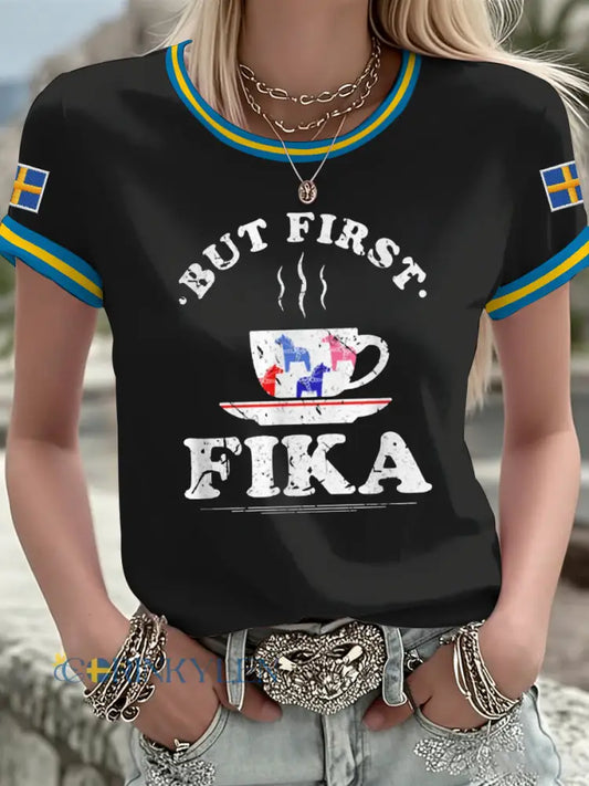 Damsvensk tryckt t-shirt - som bild / S