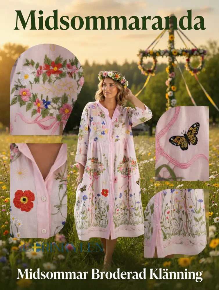 Damsvintage midsommarblommig konsttryckt ledig klänning i bomull-linntyg