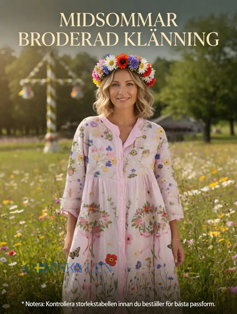 Damsvintage midsommarblommig konsttryckt ledig klänning i bomull-linntyg