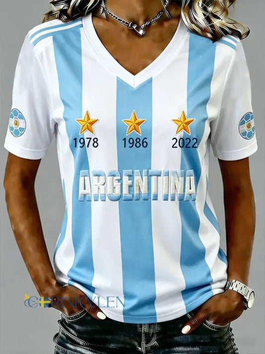 Damtröja i argentinisk fotbollsstil med korta ärmarna - skyblåa / S