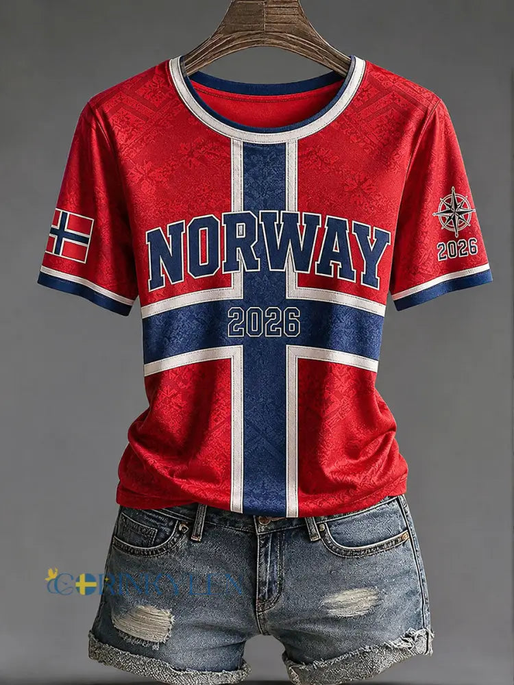 Damtröja i norskt fotbollstema avslappnad sportstil - röd / S