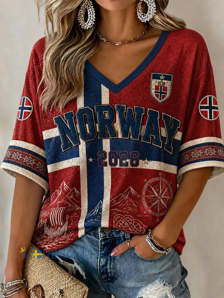 Damtröja i norskt fotbollstema – avslappnad sportstil - röd / S