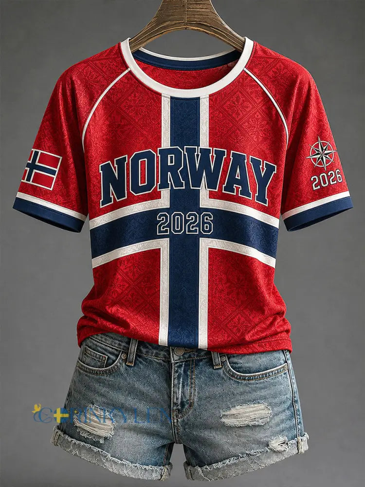 Damtröja i norskt fotbollstema avslappnad sportstil - röd / S