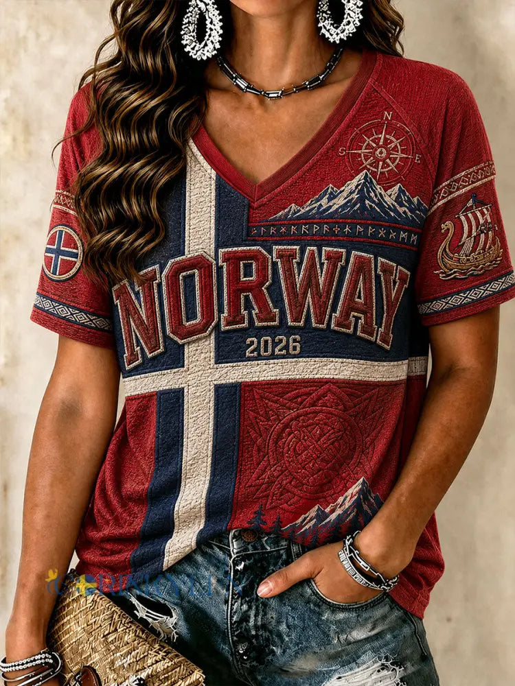 Damtröja i norskt fotbollstema – avslappnad sportstil - röd / S