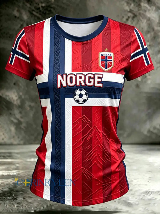 Damtröja i vikingastil med färgblock avslappnad sportstil och korta ärmar - röd / S