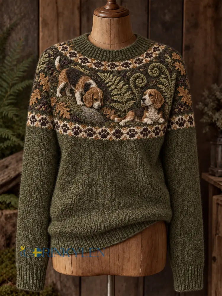 Damtröja i vintagestil med djurmönster i Fair Isle-design och bekväm rund hals - A / S