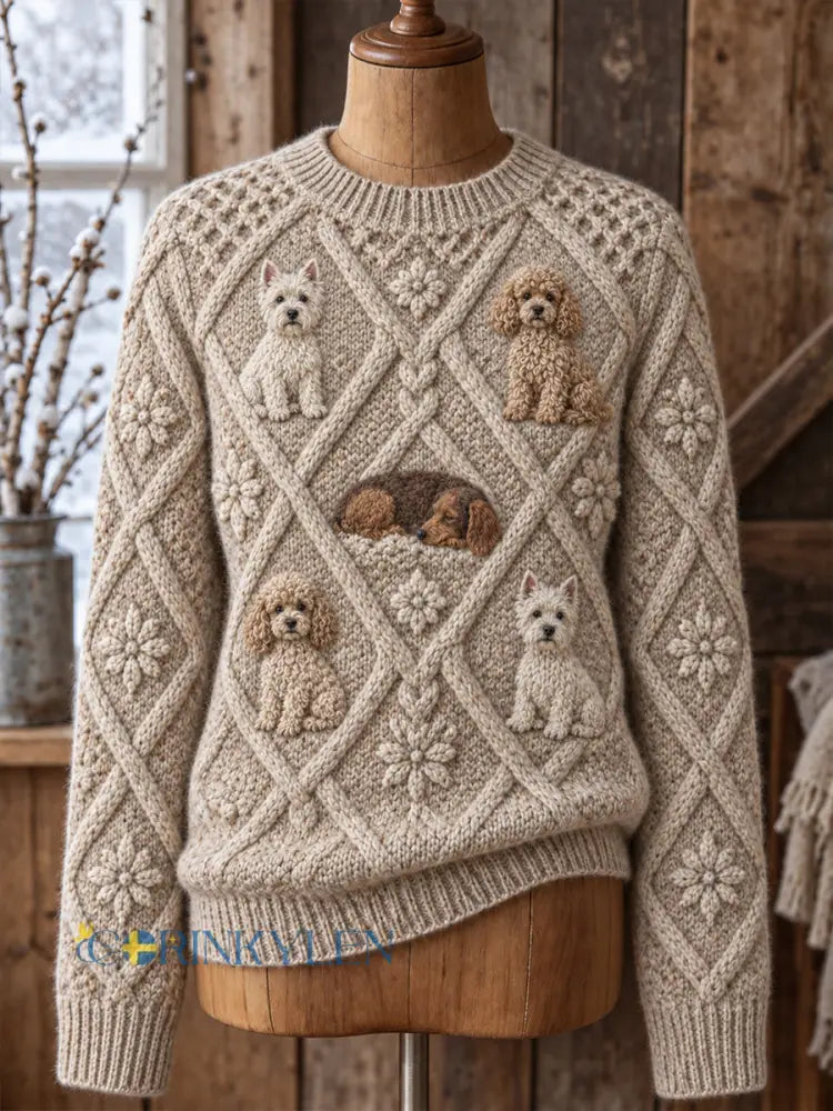 Damtröja i vintagestil med djurmönster i Fair Isle-design och bekväm rund hals - A / S