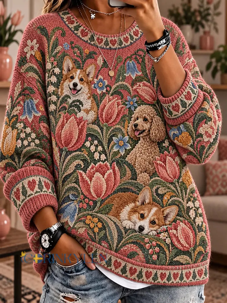 Damtröja i vintagestil med djurmönster i Fair Isle-design och bekväm rund hals - A / S