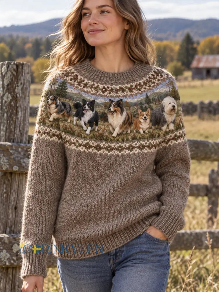 Damtröja i vintagestil med djurmönster i Fair Isle-design och bekväm rund hals - A / S