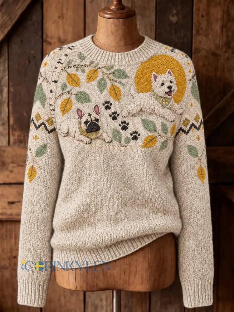 Damtröja i vintagestil med djurmönster i Fair Isle-design och bekväm rund hals - A / S