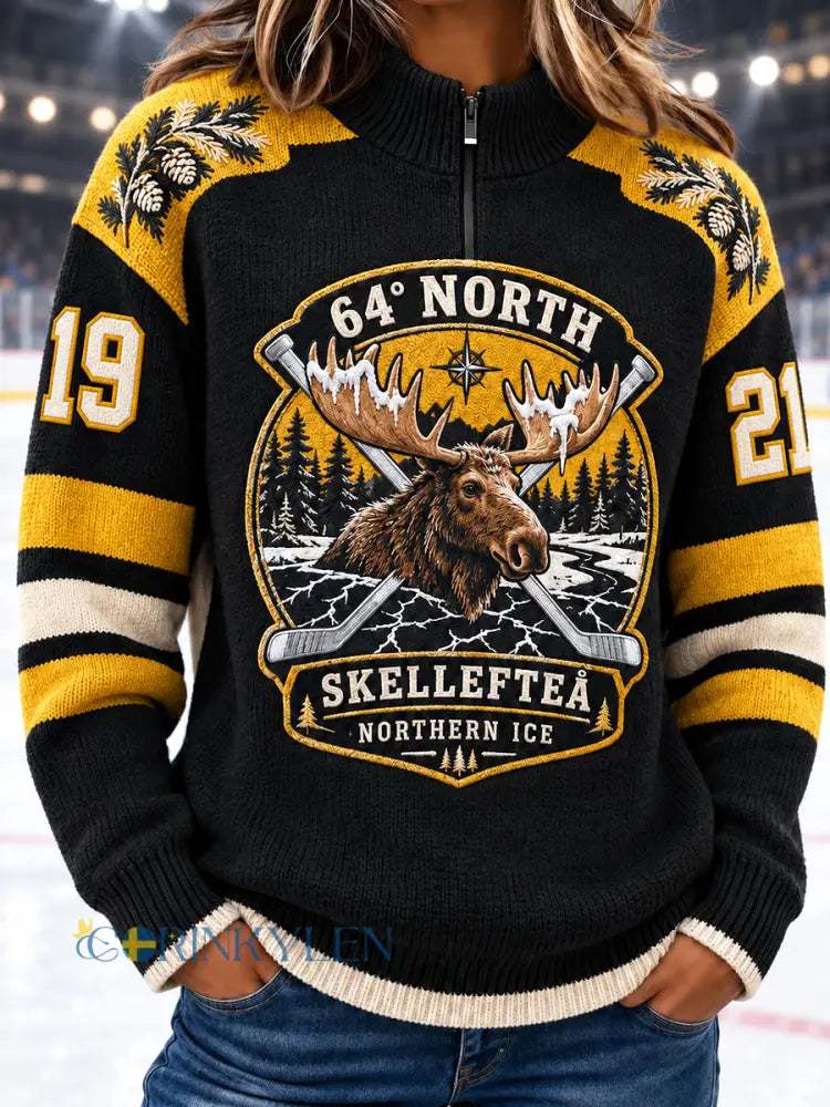 Damtröja med halv dragkedja och tryck från Skellefteå AIK - svart- gul / S