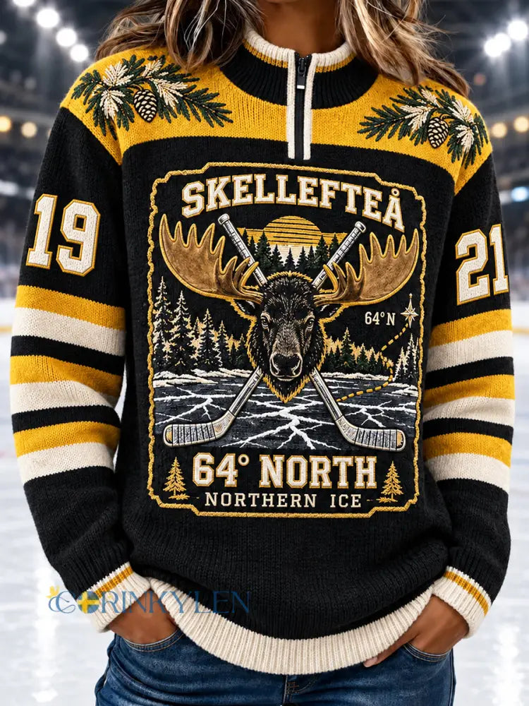 Damtröja med halv dragkedja och tryck från Skellefteå AIK - svart- gul / S