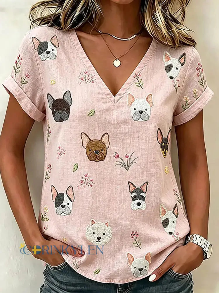Damtröja med hundkonsttryck avslappnad T-shirt - runk / S