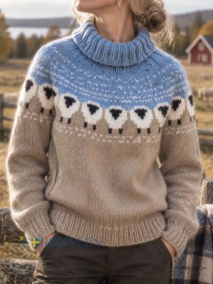 Gotsk ängssågad stickad tröja - Khaki / S