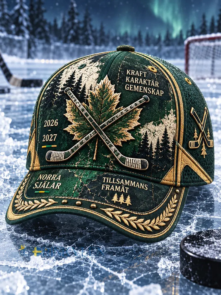 Grön svensk ishockey IF Björklöven Patchwork Skriv ut Casual Hat - grönt / 58CM: