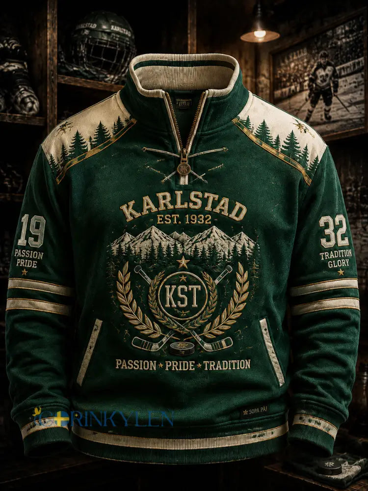 Grönt och vitt ishockeydynasti vintage-tröja med dragkedja - som bild / S