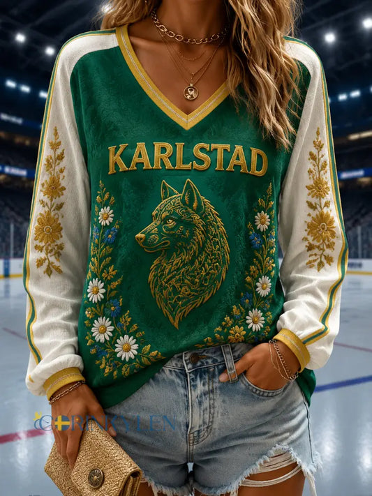 Grönvitt Pride Karlstad Hockey V-ringad T-shirt - som bild / S