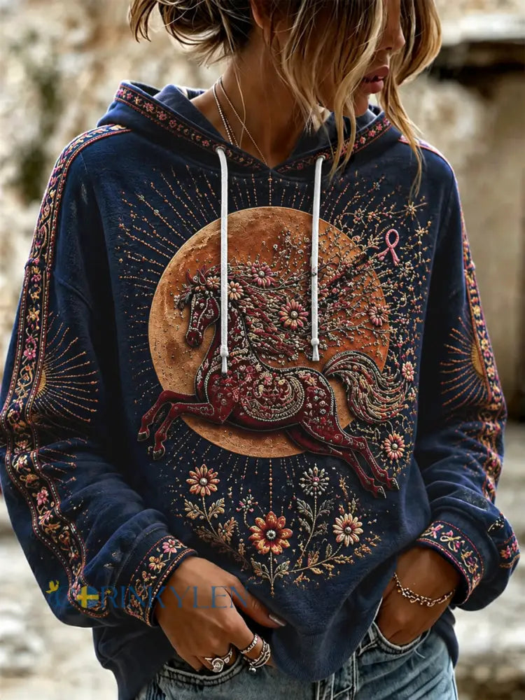 Halloween-hoodie för kvinnor med dalahäst – cancermedvetenhet - som bild / S