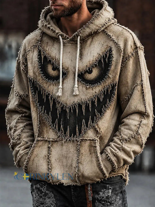 Halloween Monster Patchwork Casual Hoodie. - som bild / S