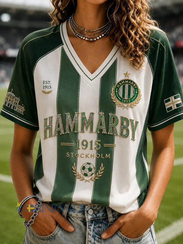Hammarby grönt och vitt luxet fotboll T-shirt - som bild / S