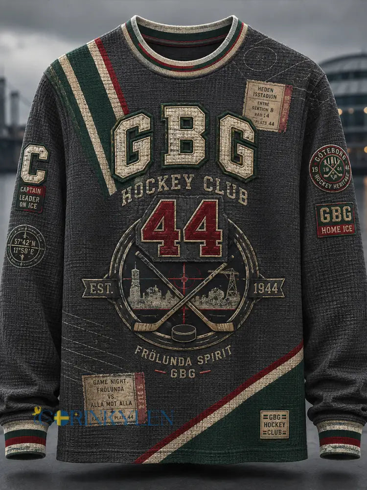 Herr 1944 Göteborg Hockeyarv Våffelmönstrad Waffle T-shirt med lång ärm - A / S