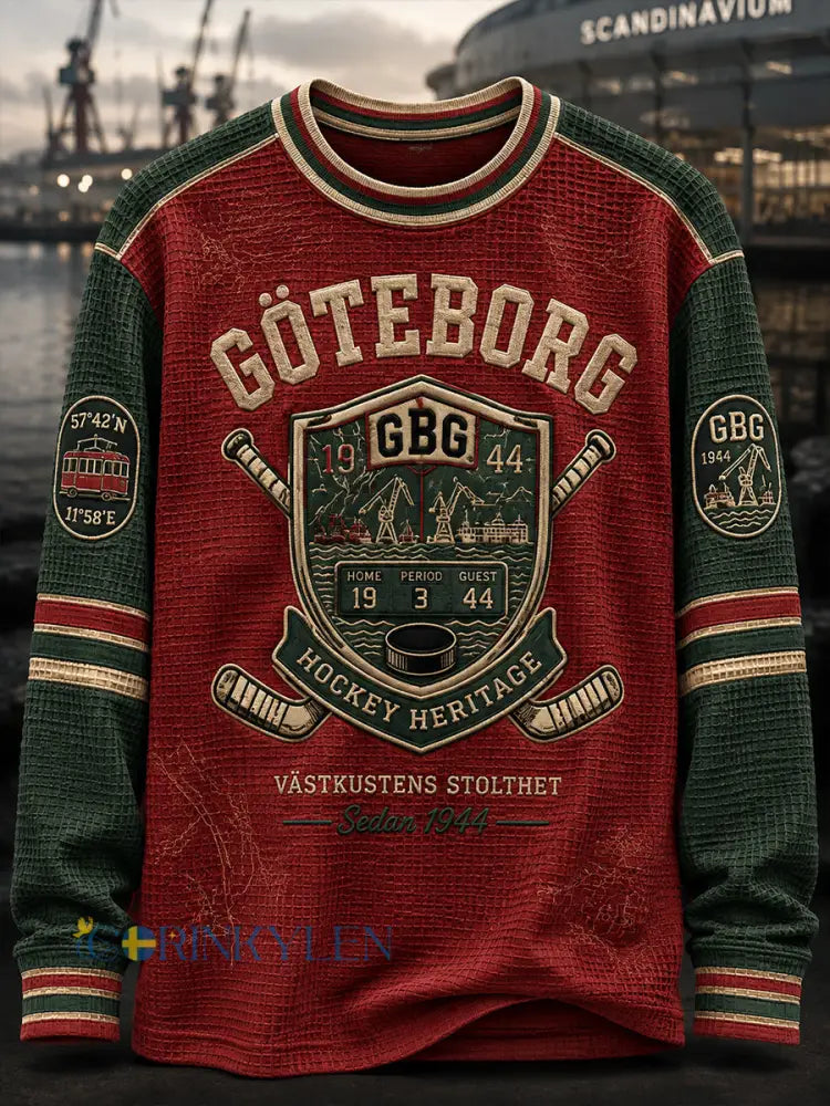 Herr 1944 Göteborg Hockeyarv Våffelmönstrad Waffle T-shirt med lång ärm - A / S