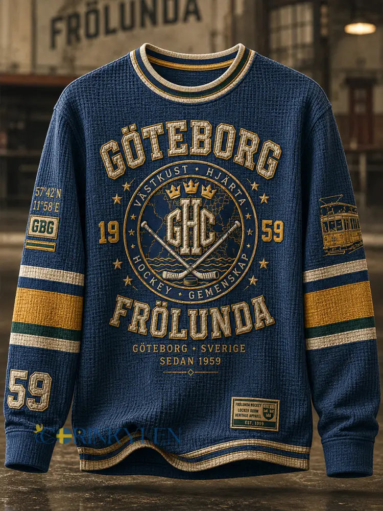 Herr 1944 Göteborg Hockeyarv Våffelmönstrad Waffle T-shirt med lång ärm - A / S
