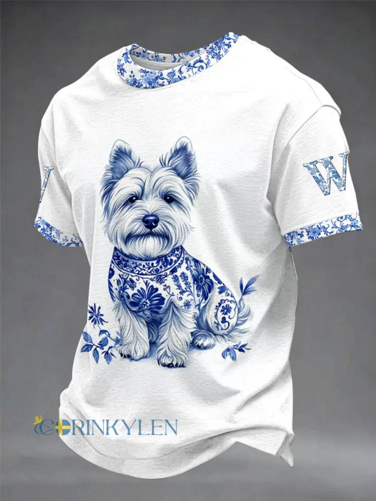 Herr Djur Hund Retro Unisex Lättvikts T-shirt med Kort Ärm - vitt / S