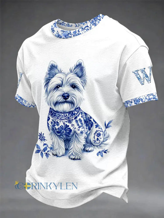 Herr Djur Hund Retro Unisex Lättvikts T-shirt med Kort Ärm - vitt / S