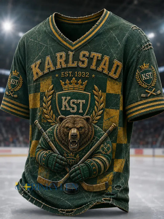 Herr Grönvitt Hockeyarv Vintage V-ringad T-shirt - A / S