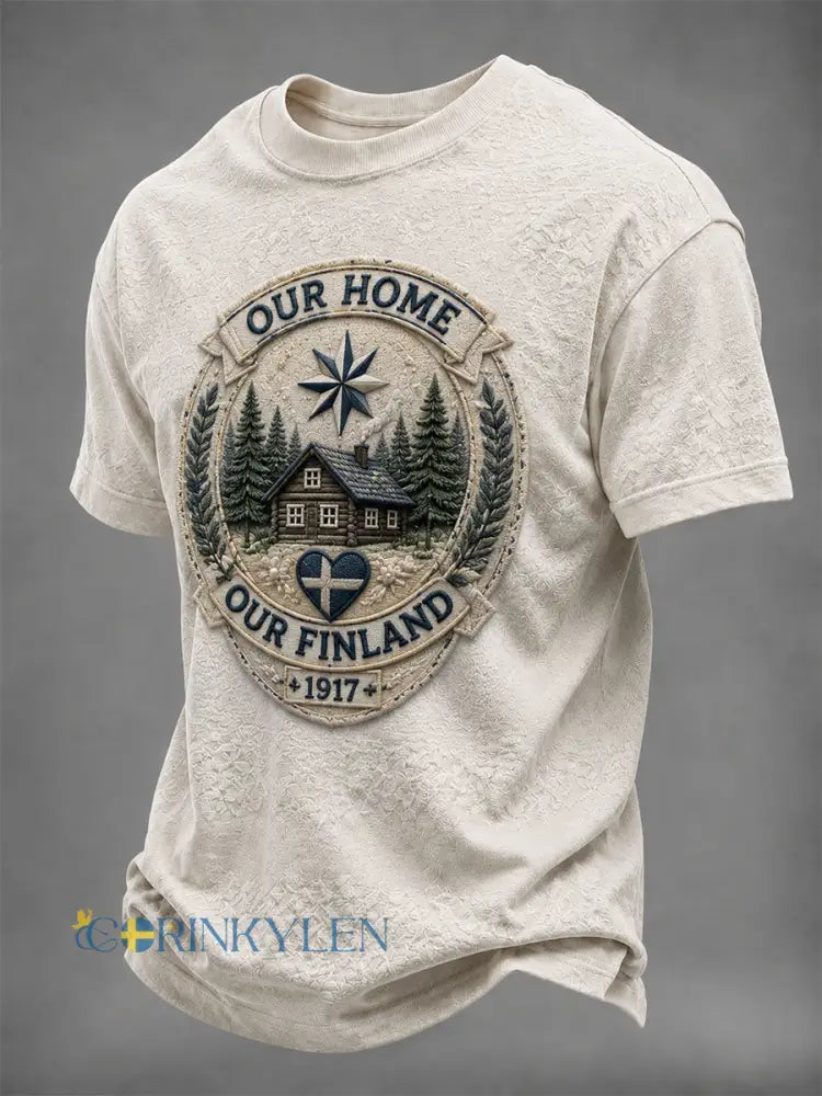 Herr Retro Finlands självständighetsdag Kort ärm T-shirt - vitt / S
